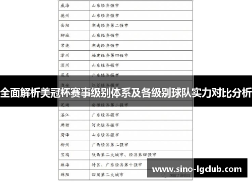 全面解析美冠杯赛事级别体系及各级别球队实力对比分析