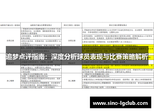 追梦点评指南：深度分析球员表现与比赛策略解析
